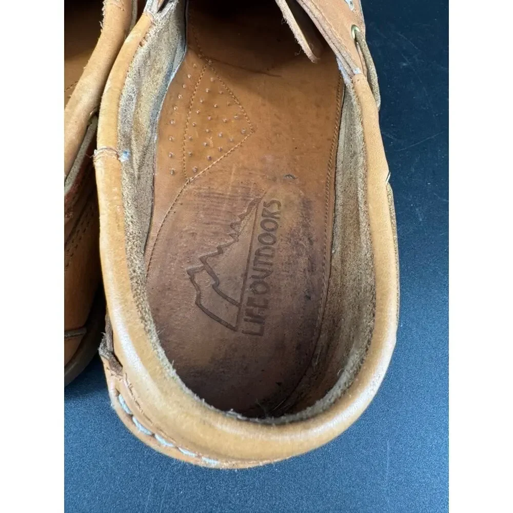 Life Outdoors Mason Shoe Mens 13 AA Tan Leather Boat Deck Shoes Moc Toe Vintage